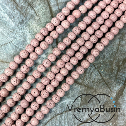 Лава тонир., бусины  шарики, ок. 6 мм,     цв. пыльная роза        (нить, ок.  65     шт.)
