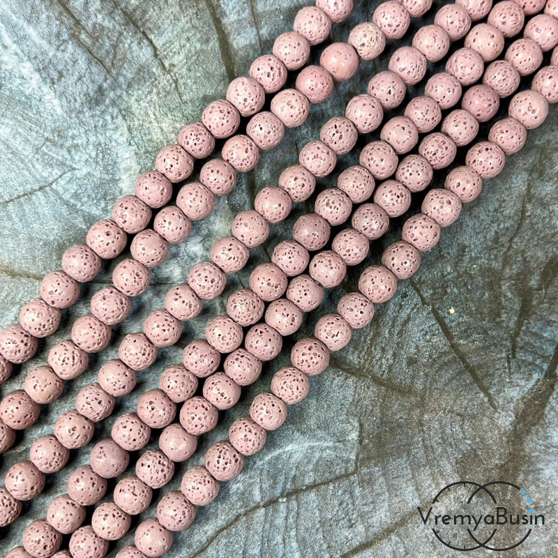 Лава тонир., бусины  шарики, ок. 6 мм,     цв. пыльная роза        (нить, ок.  65     шт.)