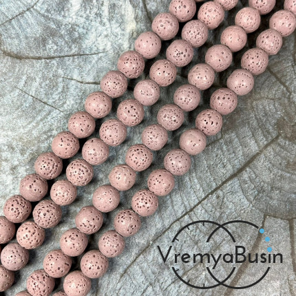 Лава тонир., бусины   шарики, ок. 8 мм,    цв. пыльная роза (нить, ок.   48   шт.)