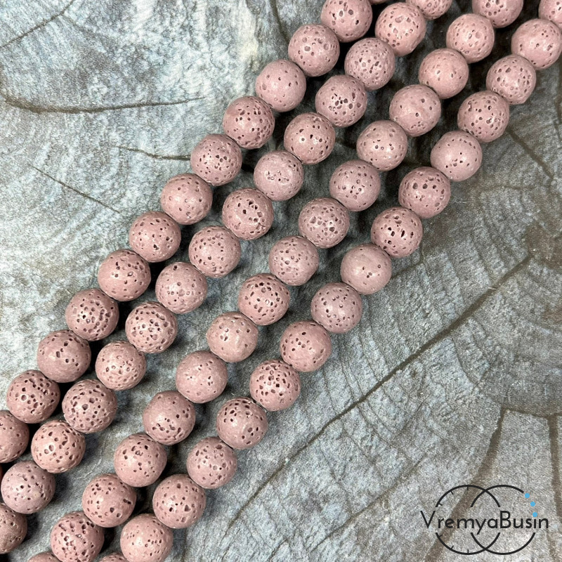 Лава тонир., бусины   шарики, ок. 8 мм,    цв. пыльная роза (нить, ок.   48   шт.)