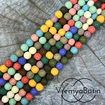 Лава тонир., бусины  шарики, ок. 6 мм,     цв.      микс   (нить, ок.  65     шт.)