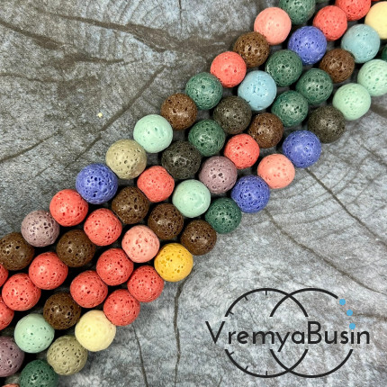 Лава тонир., бусины   шарики, ок. 8 мм,    цв. микс (нить, ок.   48   шт.)