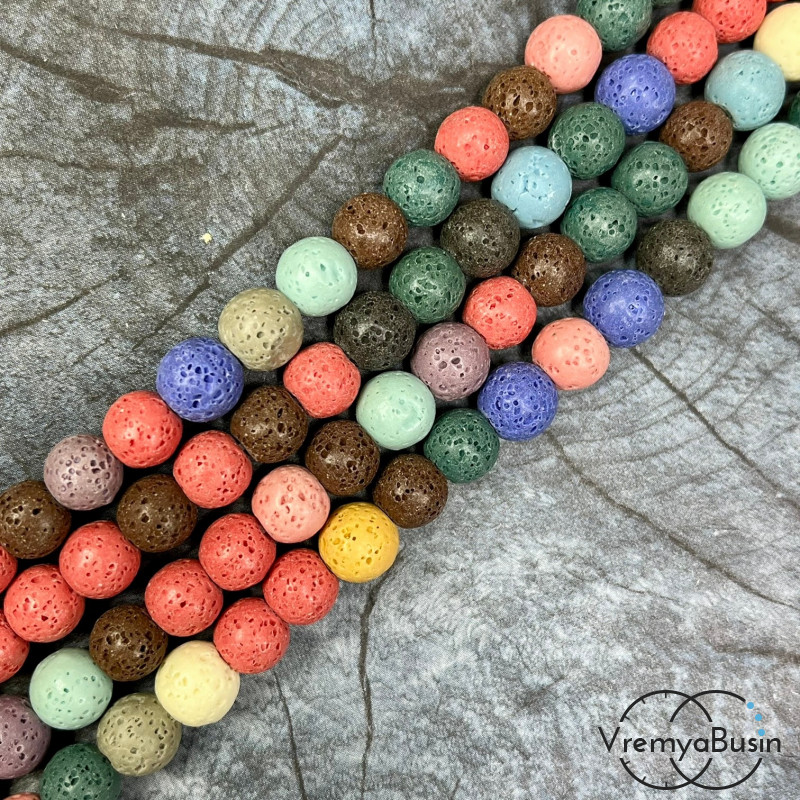 Лава тонир., бусины   шарики, ок. 8 мм,    цв. микс (нить, ок.   48   шт.)