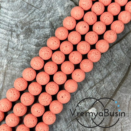 Лава тонир., бусины   шарики, ок. 8 мм,    цв. лососевый (нить, ок.   48   шт.)