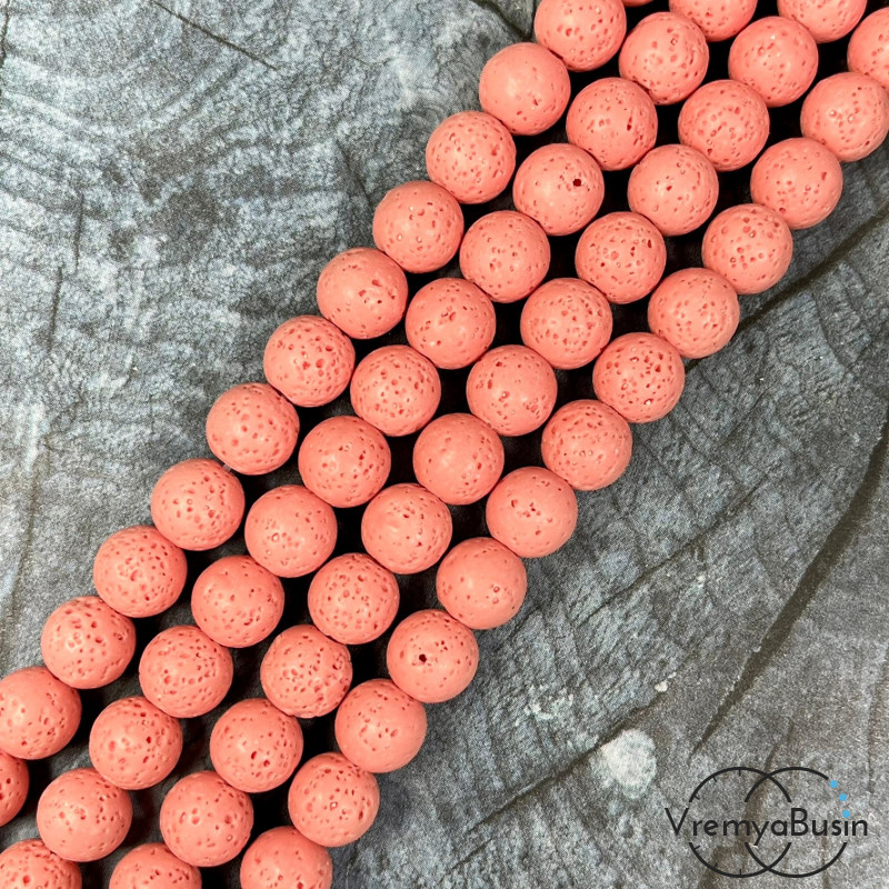 Лава тонир., бусины   шарики, ок. 8 мм,    цв. лососевый (нить, ок.   48   шт.)