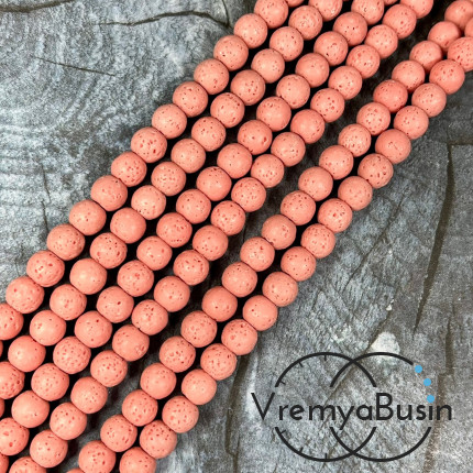 Лава тонир., бусины  шарики, ок. 6 мм,     цв.      лососевый   (нить, ок.  65     шт.)