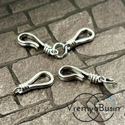 Замок-крючок, 7х32 мм, латунь с родиевым покрытием (1 компл.)