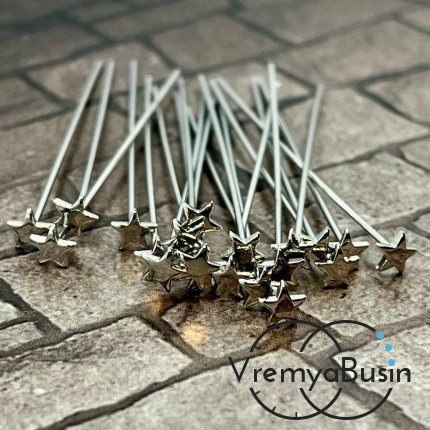 Пины со звездой, 50х5х0.7 мм, латунь с родиевм покрытием (упак. 2 шт.)