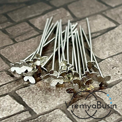 Пины с бабочкой, 40х5х0.7 мм, латунь с родиевм покрытием (упак. 2 шт.)