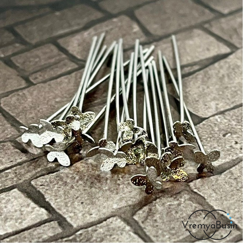 Пины с бабочкой, 40х5х0.7 мм, латунь с родиевм покрытием (упак. 2 шт.)