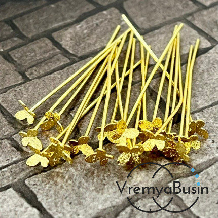 Пины с бабочкой, 40х5х0.7 мм, латунь с позолотой (упак. 2 шт.)
