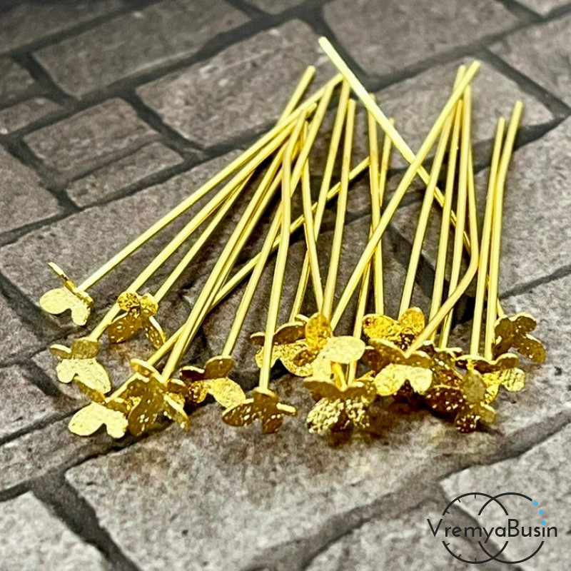 Пины с бабочкой, 40х5х0.7 мм, латунь с позолотой (упак. 2 шт.)