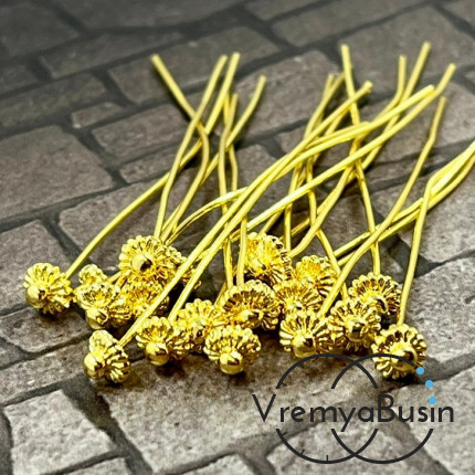 Пины с шапочкой, 50х5х0.7 мм, латунь с позолотой (упак. 2 шт.)