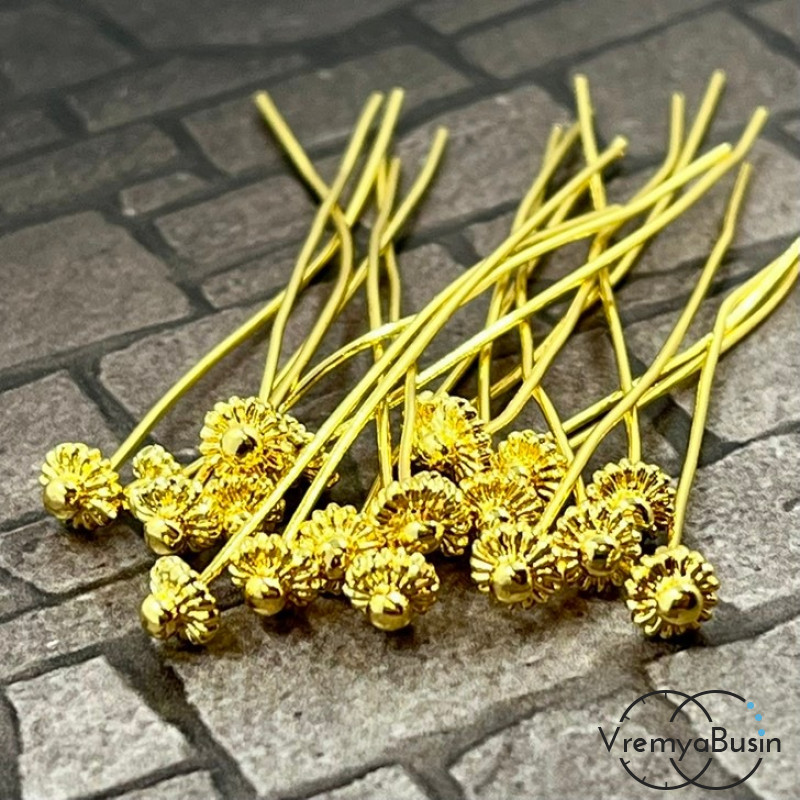 Пины с шапочкой, 50х5х0.7 мм, латунь с позолотой (упак. 2 шт.)