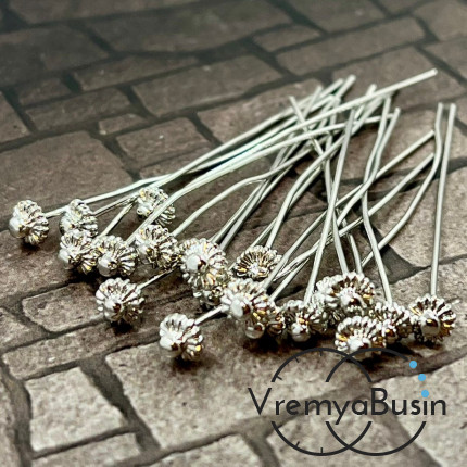 Пины с шапочкой, 50х5х0.7 мм, латунь с родиевм покрытием (упак. 2 шт.)