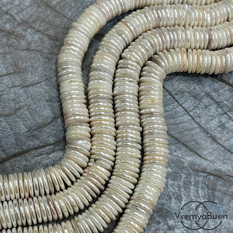 Жемчуг майорка, диск гладкий ок. 12х3 мм, цв. белый    (нить, ок. 130 шт.)