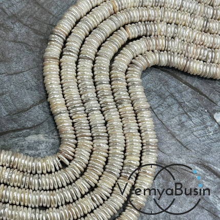 Жемчуг майорка, диск гладкий ок. 8х2.5 мм, цв. белый    (нить, ок. 160 шт.)