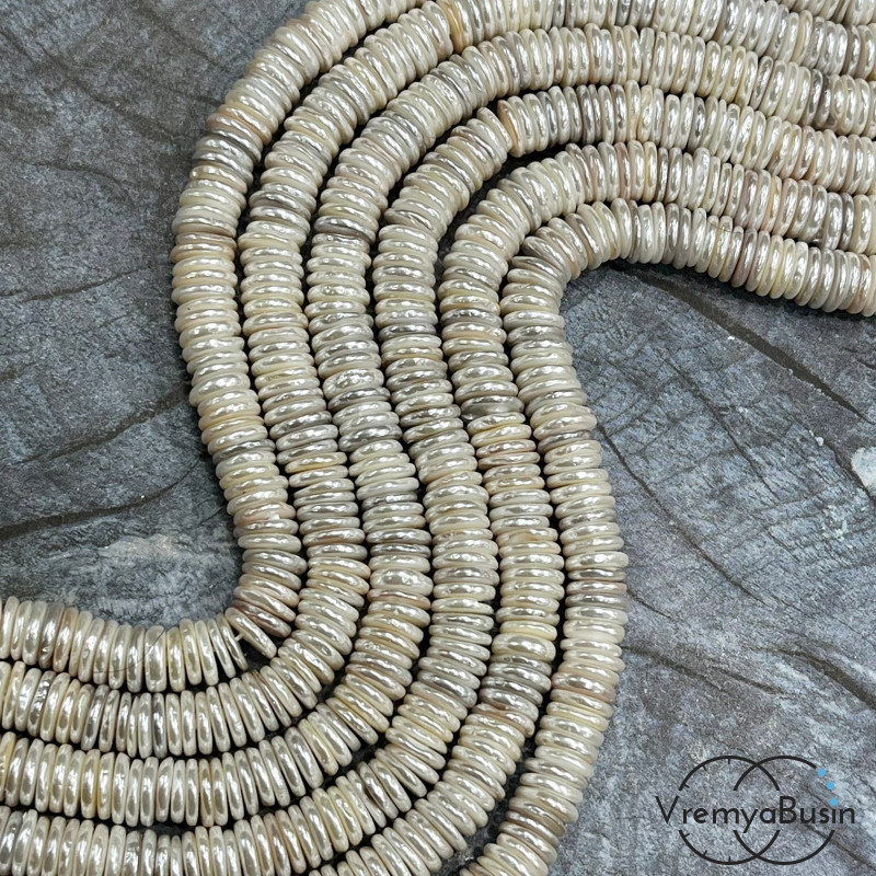 Жемчуг майорка, диск гладкий ок. 8х2.5 мм, цв. белый    (нить, ок. 160 шт.)