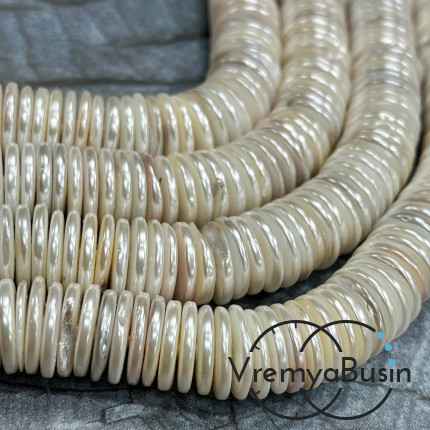 Жемчуг майорка, диск гладкий ок. 12х3 мм, цв. белый    (нить, ок. 130 шт.)