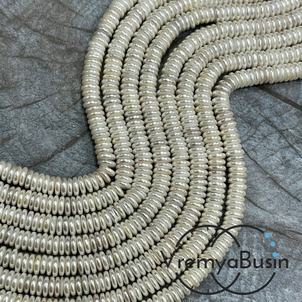 Жемчуг майорка, диск гладкий ок. 6х2 мм, цв. белый    (нить, ок. 180 шт.)