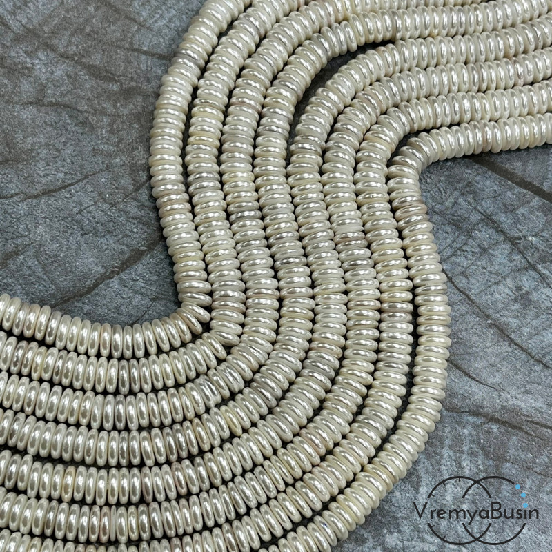 Жемчуг майорка, диск гладкий ок. 6х2 мм, цв. белый    (нить, ок. 180 шт.)
