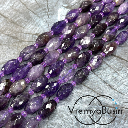Аметист, бочонок граненый, ок. 10х15 мм (нить, ок. 22 шт.)