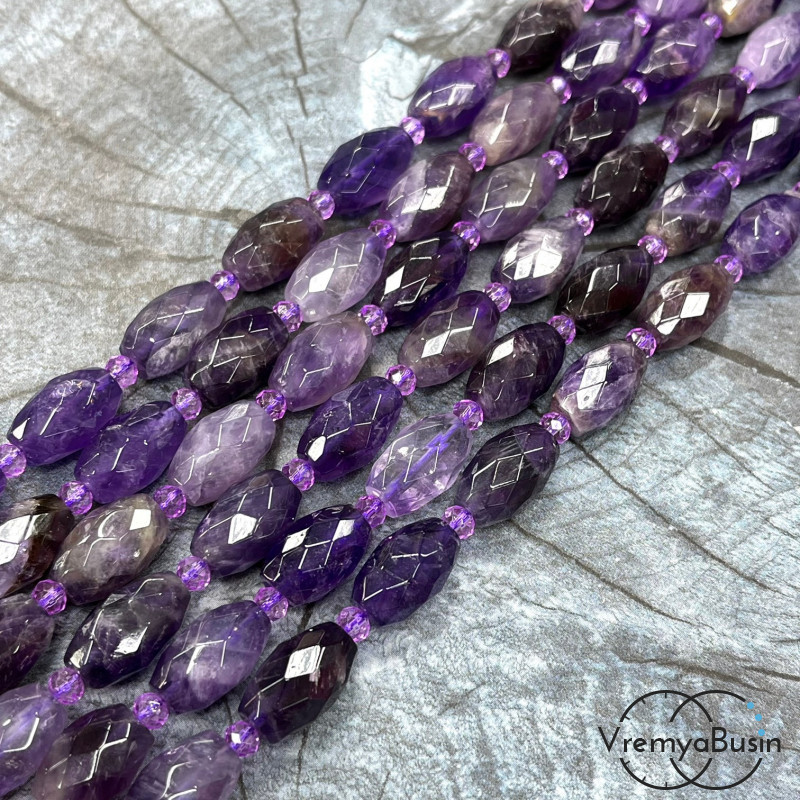 Аметист, бочонок граненый, ок. 10х15 мм (нить, ок. 22 шт.)