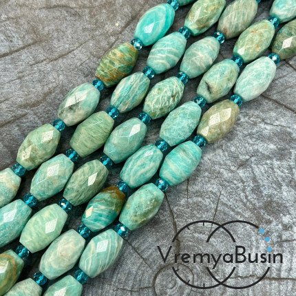 Амазонит, бочонок граненый, ок. 10х15 мм (нить, ок. 22 шт.)