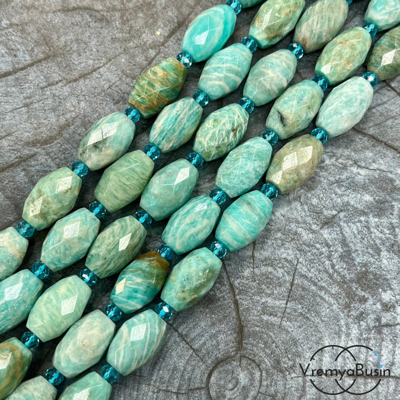 Амазонит, бочонок граненый, ок. 10х15 мм (нить, ок. 22 шт.)