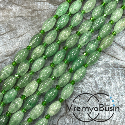 Авантюрин зеленый,   бочонок гладкий ок. 8х14 мм (нить, ок. 24 шт.)