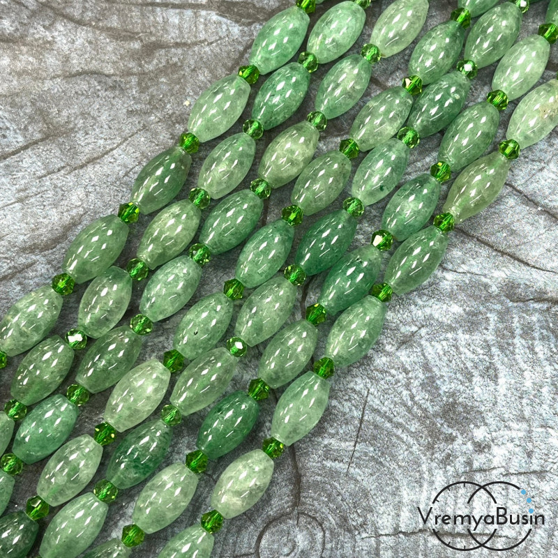 Авантюрин зеленый,   бочонок гладкий ок. 8х14 мм (нить, ок. 24 шт.)