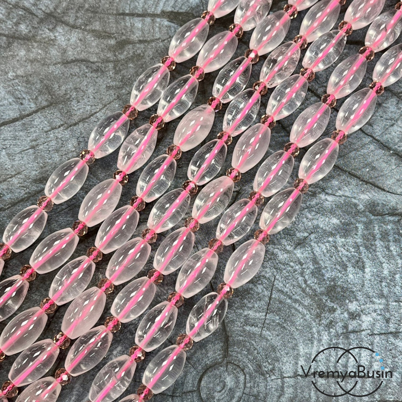 Розовый кварц,   бочонок гладкий ок. 8х14 мм (нить, ок. 24 шт.)