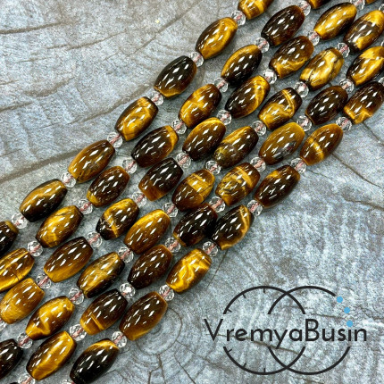 Тигровый глаз, бочонок гладкий ок. 8х14 мм (нить, ок. 24 шт.)