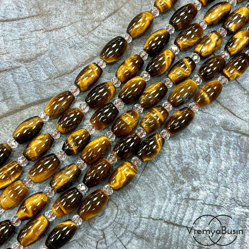 Тигровый глаз, бочонок гладкий ок. 8х14 мм (нить, ок. 24 шт.)