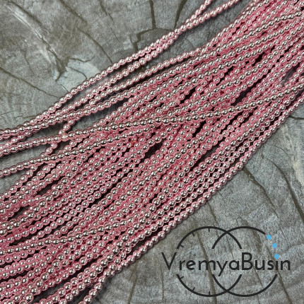 Гематит, шарик гладкий 3 мм, цв. розовый  (нить, ок. 140  шт.)