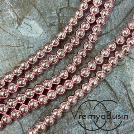 Гематит, шарик гладкий 8 мм, цв. розовый     (нить, ок. 48 шт.)