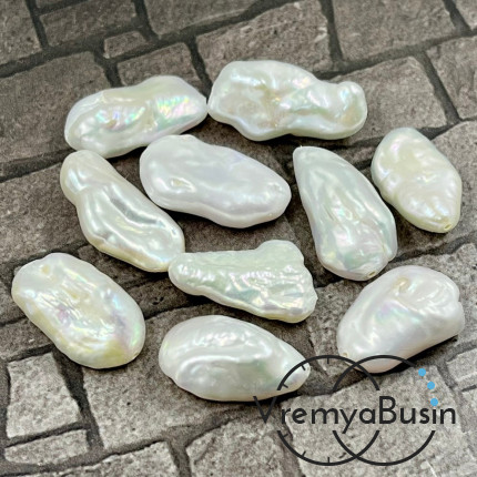 Жемчуг натуральный барочный,  овальный плоский ок. 12х20 мм, цв. белый (1 шт.)