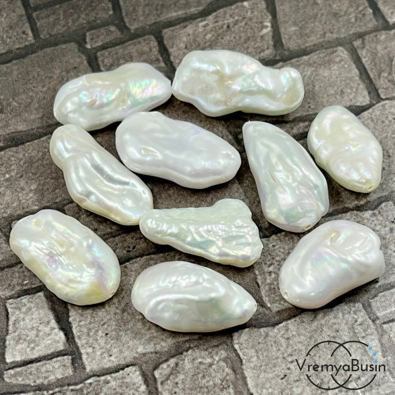 Жемчуг натуральный барочный,  овальный плоский ок. 12х20 мм, цв. белый (1 шт.)