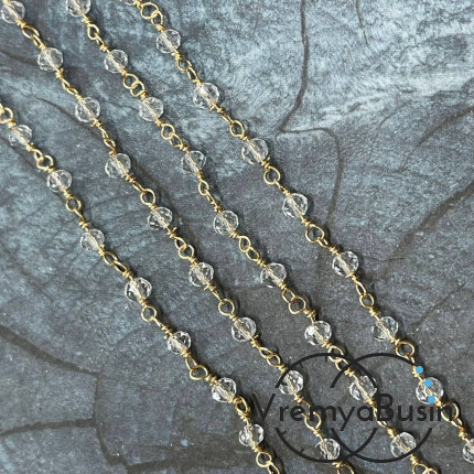 Цепочка декоративная с бусинами 3х4 мм, металл цв. золото (1 м.)