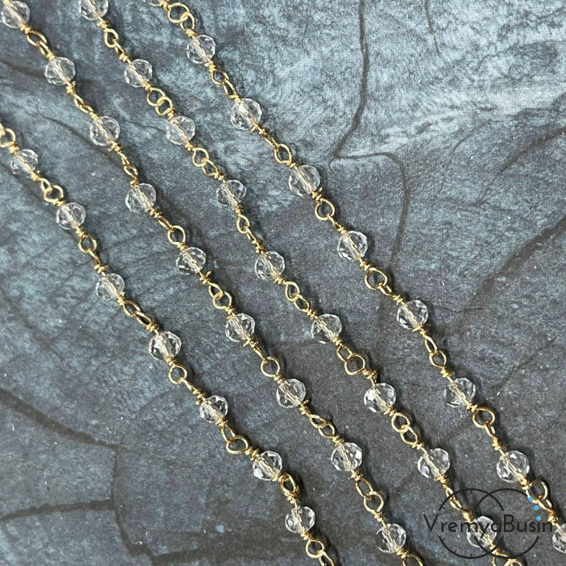 Цепочка декоративная с бусинами 3х4 мм, металл цв. золото (1 м.)