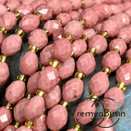 Родонит синт., бочонок с ювелирной огранкой, ок. 6х8 мм (нить, ок. 38 шт.)