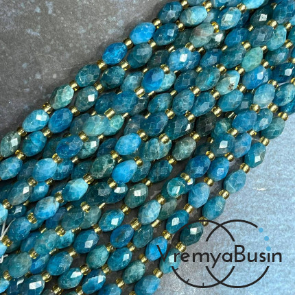 Апатит, бочонок с ювелирной огранкой, ок. 6х8 мм (нить, ок. 38 шт.)