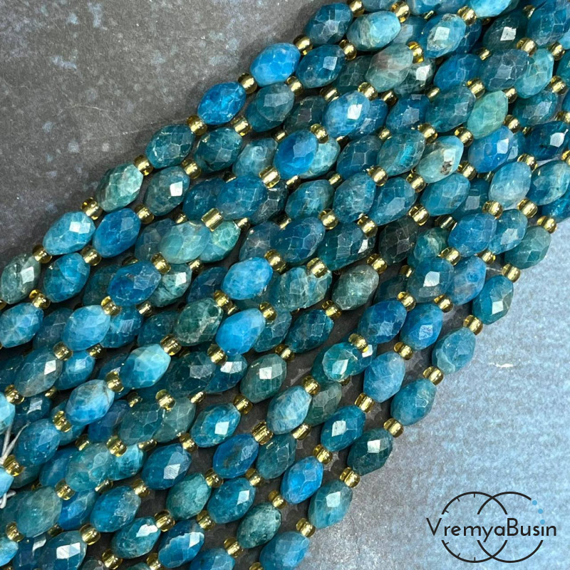 Апатит, бочонок с ювелирной огранкой, ок. 6х8 мм (нить, ок. 38 шт.)