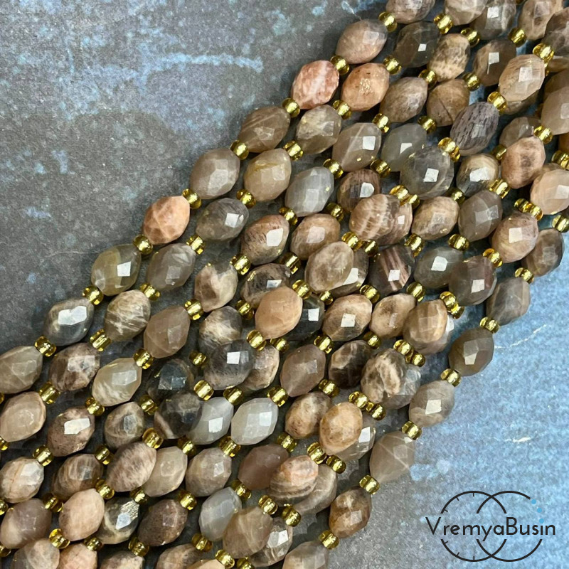 Солнечный камень, бочонок с ювелирной огранкой, ок. 6х8 мм (нить, ок. 38 шт.)