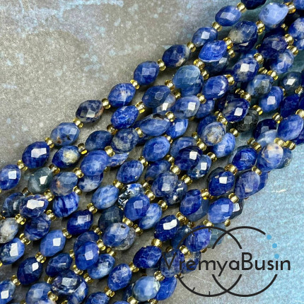 Содалит, бочонок с ювелирной огранкой, ок. 6х8 мм (нить, ок. 38 шт.)