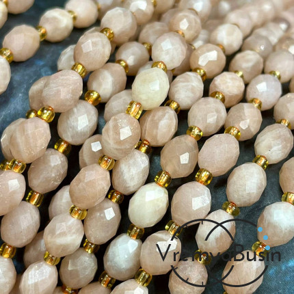 Солнечный камень, бочонок с ювелирной огранкой, ок. 6х8 мм (нить, ок. 38 шт.)