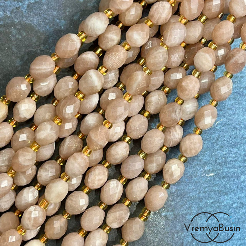 Солнечный камень, бочонок с ювелирной огранкой, ок. 6х8 мм (нить, ок. 38 шт.)