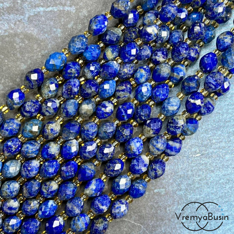 Лазурит, бочонок с ювелирной огранкой, ок. 6х8 мм (нить, ок. 38 шт.)