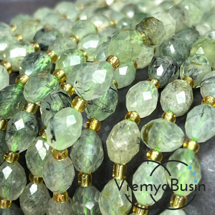 Пренит, бочонок с ювелирной огранкой, ок. 6х8 мм (нить, ок. 38 шт.)