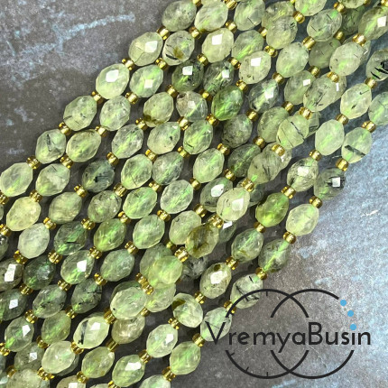 Пренит, бочонок с ювелирной огранкой, ок. 6х8 мм (нить, ок. 38 шт.)